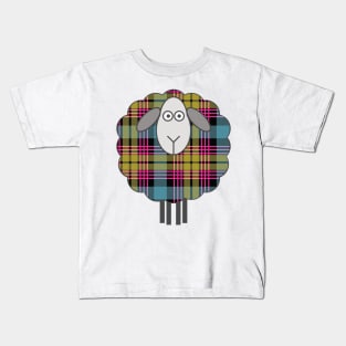 Scottish Pink, Blue and Yellow Tartan Patterned Sheep Kids T-Shirt